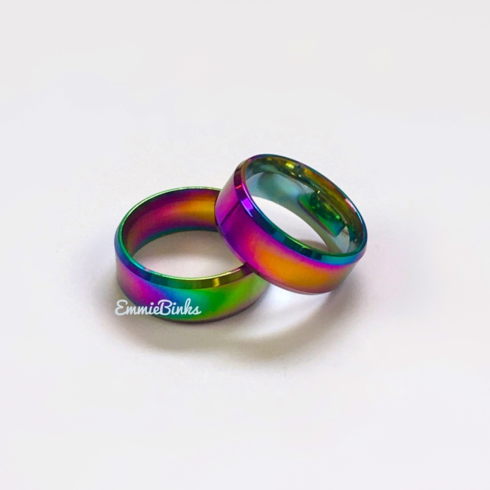✨3for$38  New 8mm Stainless Steel Oil Slick / Holographic Ring Band